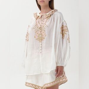 Zimmermann Embroidered White and Gold Women's Top size 3 Like New